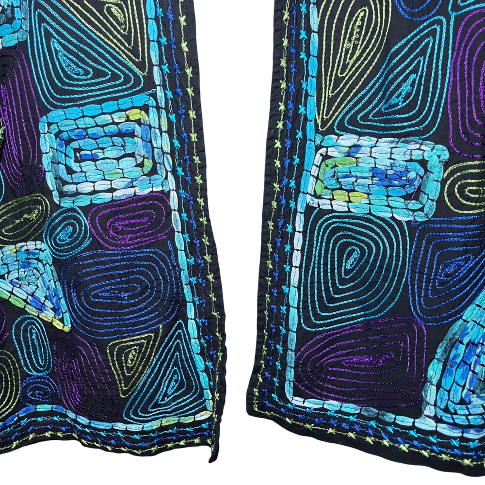 Life Style Petite Jacket Women PXL Black Blue Embroidered Art Boho Open Front - Picture 3 of 10
